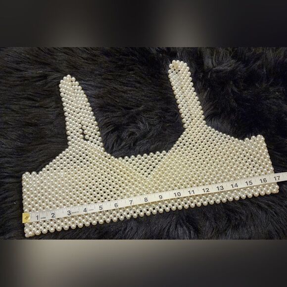 Festival Faux Pearl Crop Top Bralette Beaded Tank Cami Top - Picture 7 of 13